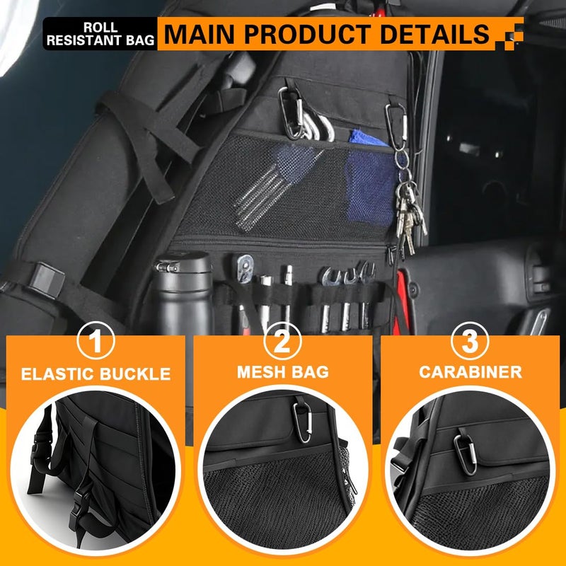 KMFCDAE Roll Bar Storage Bag for jeep Wrangler Multi-Pockets Saddle Bag Cargo Storage Tool Kit Organizer Universal Compatible with 1997-2023 Wrangler All Models 4 Door (Dont Fit for 2-Door) - Image 3